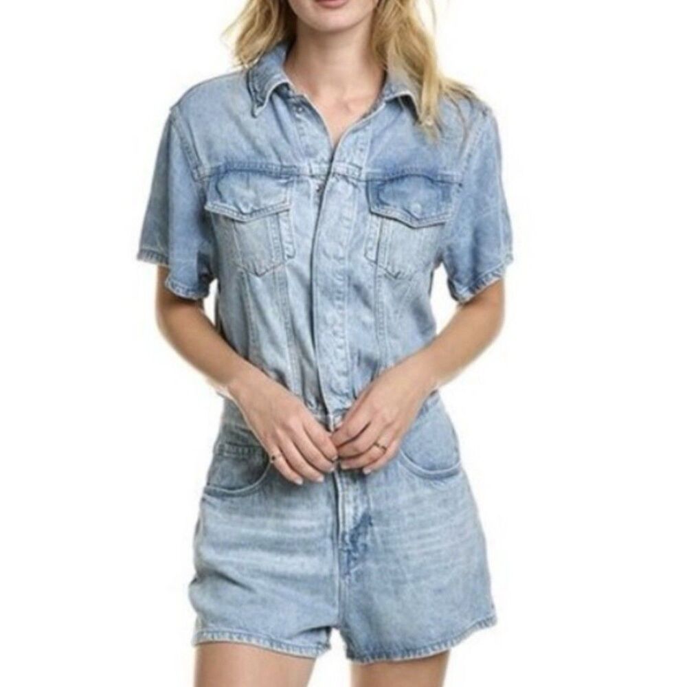 Good American Weightless Jumpsuit Denim Romper One Piece Size 2